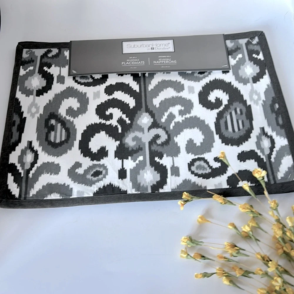 NWT Reversible Placemats Set of 4 - Suburban Home by Duralee - Charcoal …